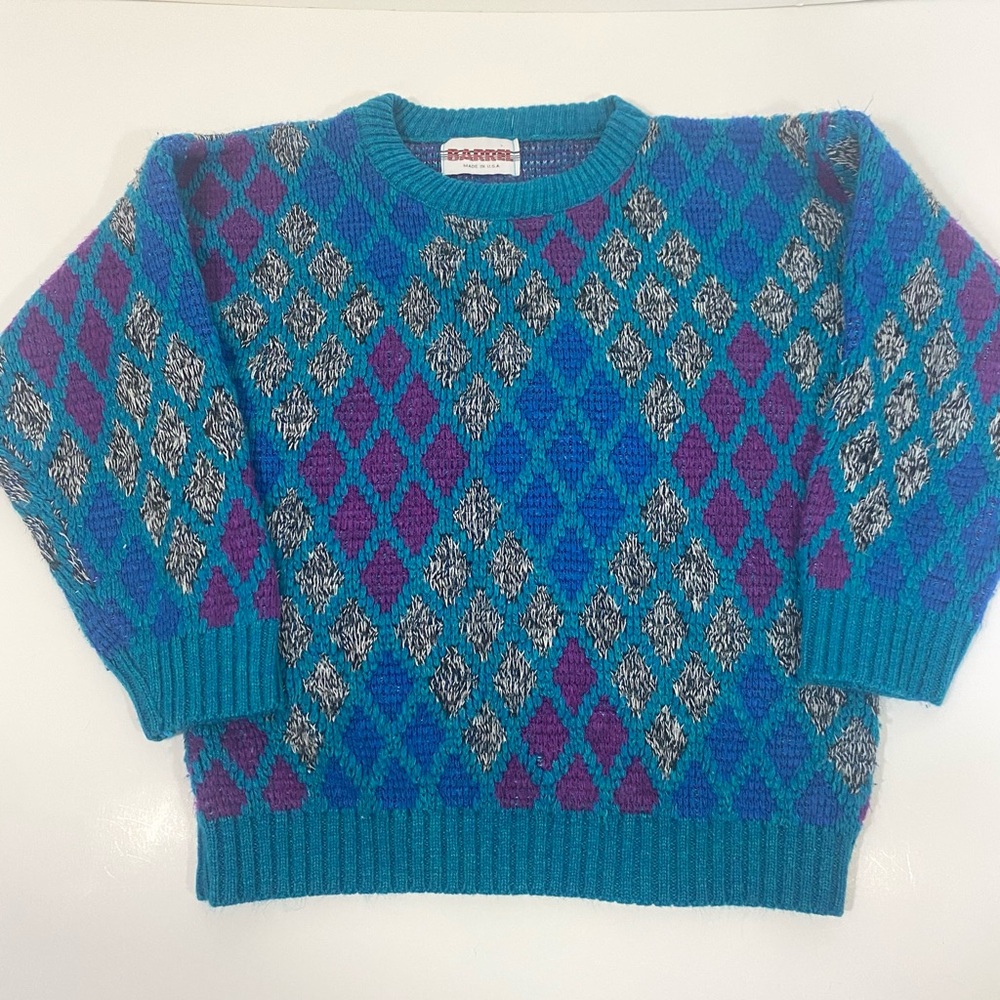 Vibrant Blue and Purple Knitted Sweater Top